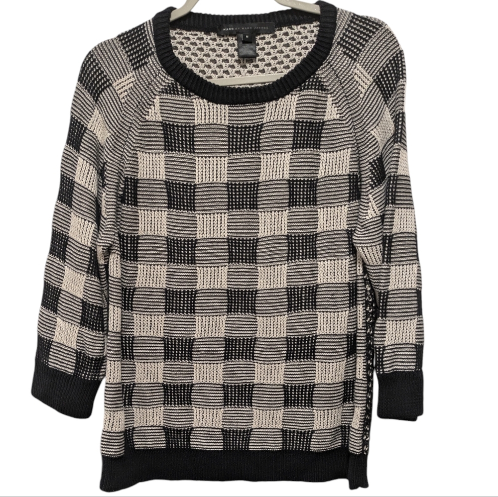 Marc By Marc Jacobs Blue and White Mixed Pattern Knit Sweater